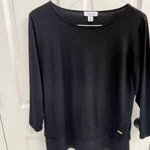 Calvin Klein Women's Long Sleeve Black Tiered Tunic Large